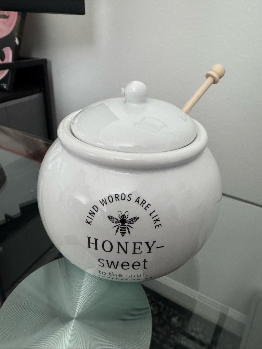 Honey-Sweet Ceramic Honey Pot with Wooden Dipper - White